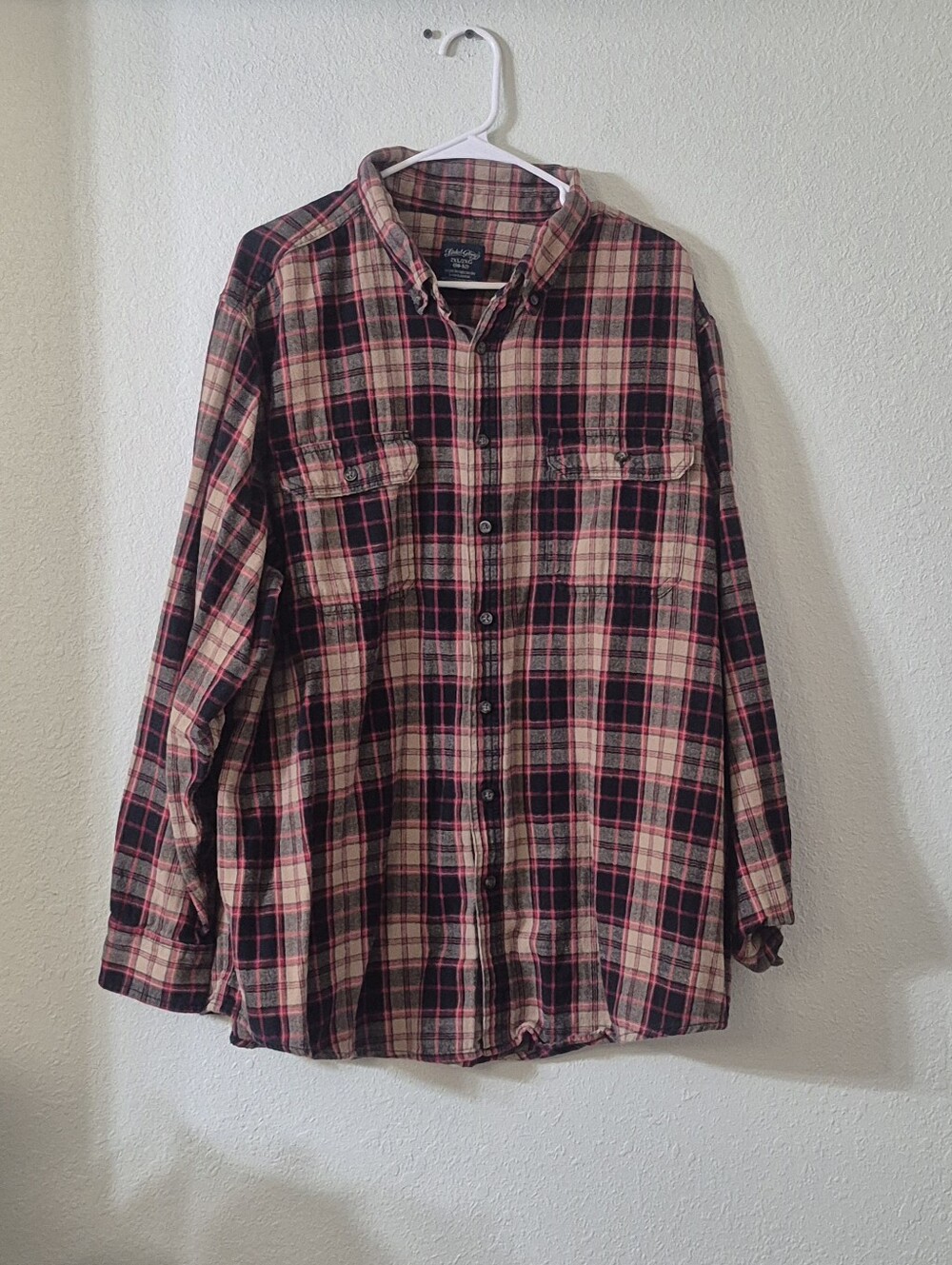 Faded Glory Men's Red and Cream Plaid Button-Down Shirt
